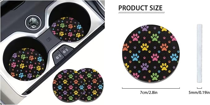 Ystardream Dog Paw Print Car Seat Covers Full Set Car Accessories for Teen Girly Interior Cute Set Polyester Fabric Vehicle Seat Protector Covers with Steering Wheel Cover Machine