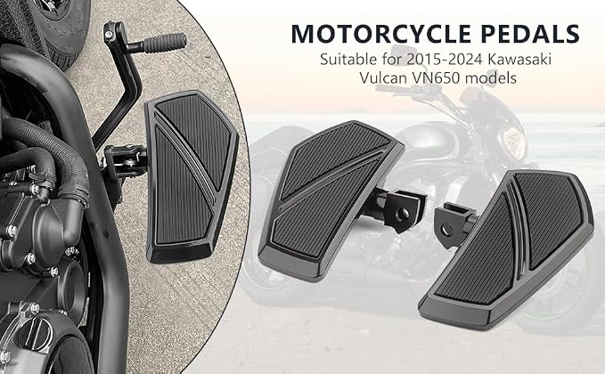 Front Footpegs Rider Floorboards Compatible with Kawasaki Vulcan S 650 Accessories 2015-2025 Anti-Slip Wide Motorcycle Highway Pegs (Black)