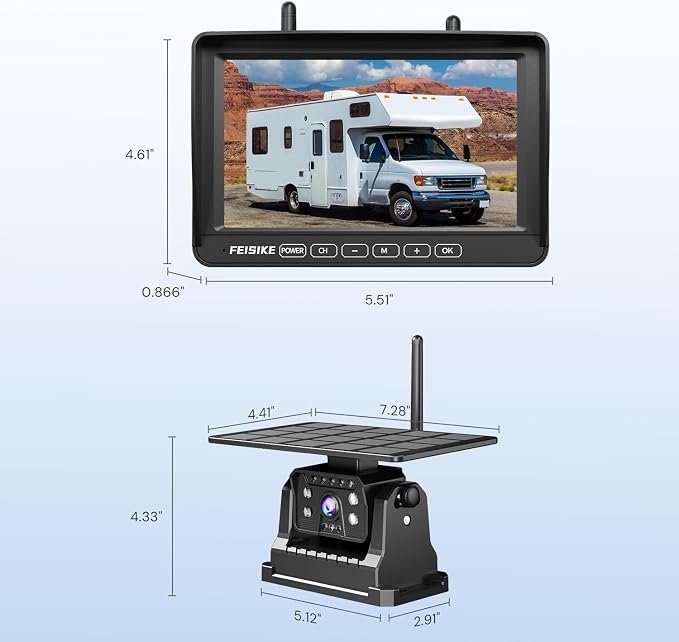 2 Magnetic Solar Wireless Backup Camera for RV Truck Trailer–7" 1080P Monitor with Recording,1-Min Install,No Delay,Wide View,IR Night Vision,4 Channels,Auto-Sleep,Rechargeable Rearview Camera