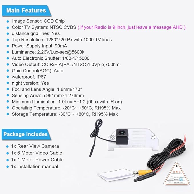 HD Waterproof Car Backup Rear View Reverse License Plate Parking Camera, Parking safety assistant system for Dodge Charger/Challenger/Magnum/Avenger/Dart/Chrysler 300 300C Touring 300M LX/Lancia Thema