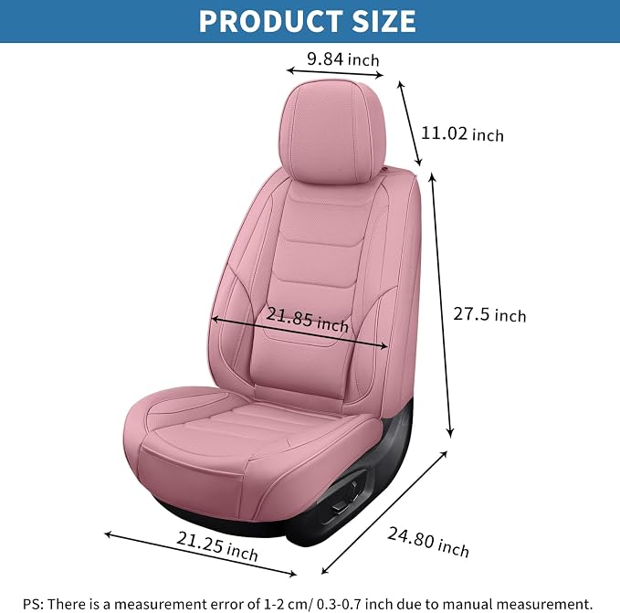 Pink Leather Car Seat Covers Front Seat Breathable Seat Protectors Waterproof Automotive Seat Covers Universal Fit for Most Cars SUVs Trucks Vehicles