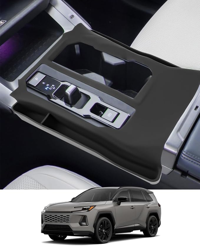 2026 RAV4 Gear Shift Cover Silicone Gear Shift Cover for 2026 Toyota RAV4 Central Control Gear Shift Panel Cover for 6th Gen 2026 RAV 4 Center Console Cover with 2 Side Pockets RAV 4 2026 Accessories