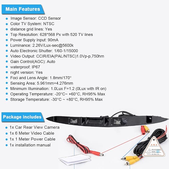 Tailgate Trunk Handle Car Backup Camera Reverse vehichle Camera Replacement for BMW Mini Cooper and Cooper S Hatch/JCW Conv/Roadster/Cooper Countryman R56 R57 R58 R59 R60 R61 2007-2014 Silver