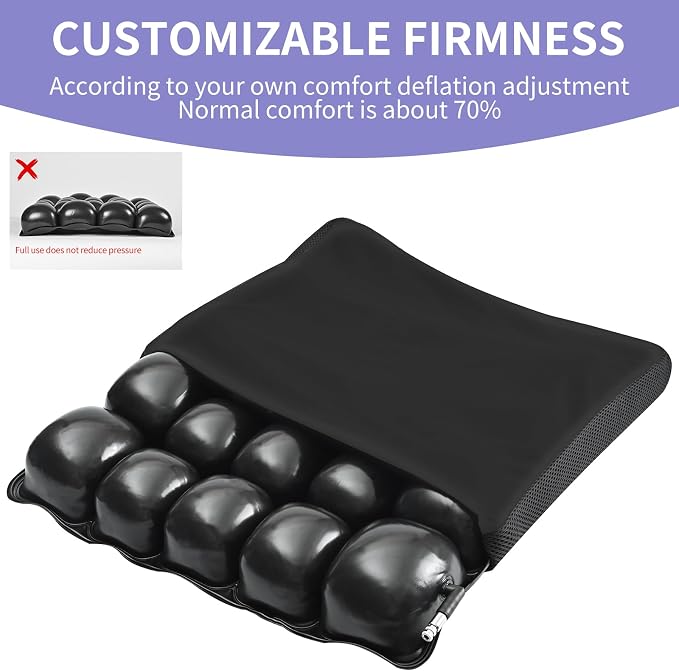 Cushions for Pressure Sores on Buttocks - 17 x 17 Inches Wheelchair Cushion for Pressure Relief - Inflatable Air Seat Cushion for Long Sitting, Office Chair, Car Seat, Travel
