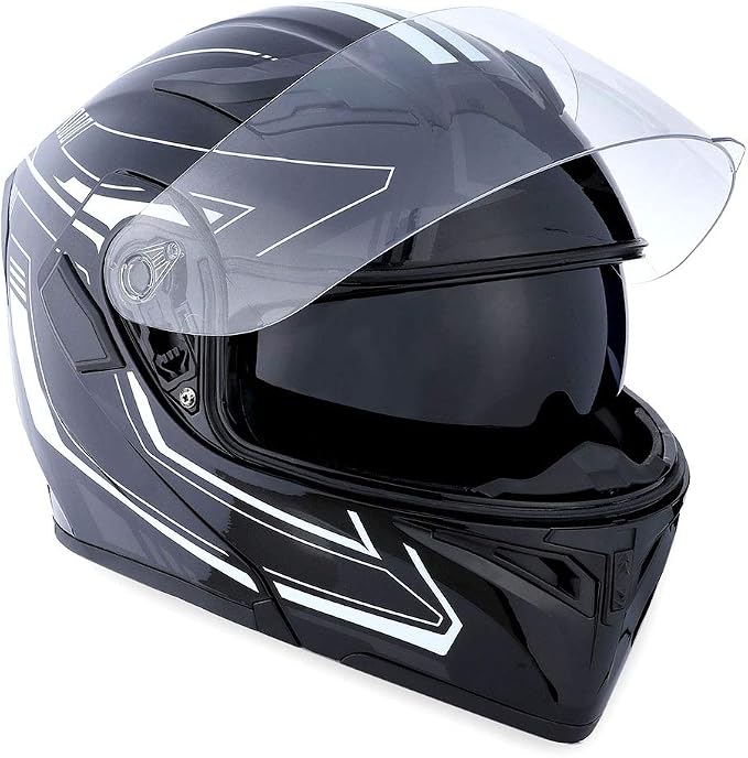 1Storm Motorcycle Modular Full Face Helmet Flip up Dual Visor Sun Shield: HB89 Arrow White