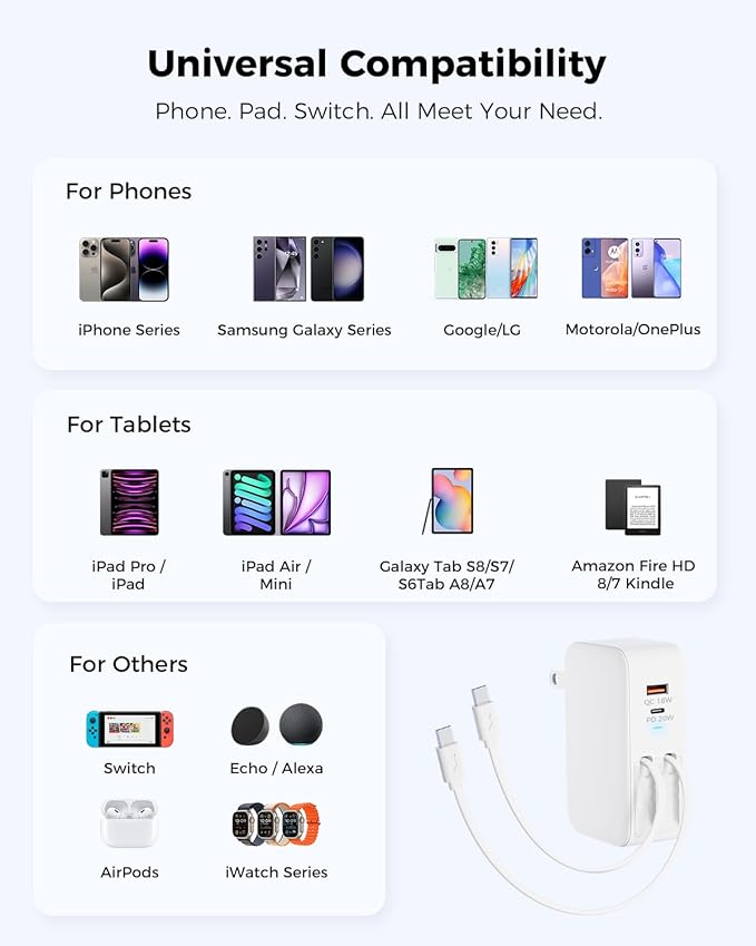 Bundle SUPERONE Retractable Car Charger 4 in 1 & 4 in 1 Retractable Wall Charger with Dual USB C Cables