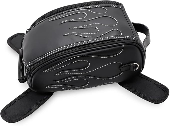 evomosa Motorcycle Tank Bag with Straps and Waterproof Cover, Black PU Leather Gas Oil Fuel Tank Bag Shoulder Bag Universal for Street Bike