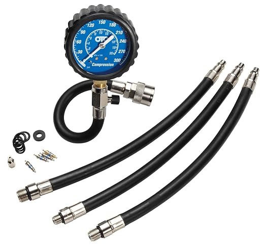 OTC 5604 Motorcycle Compression Tester Kit - Ideal for Testing Motorcycle and Small Engines; Includes Specially Designed Compression Gauge and Hose Assembly, 3 Hose Adapters, and Storage Case