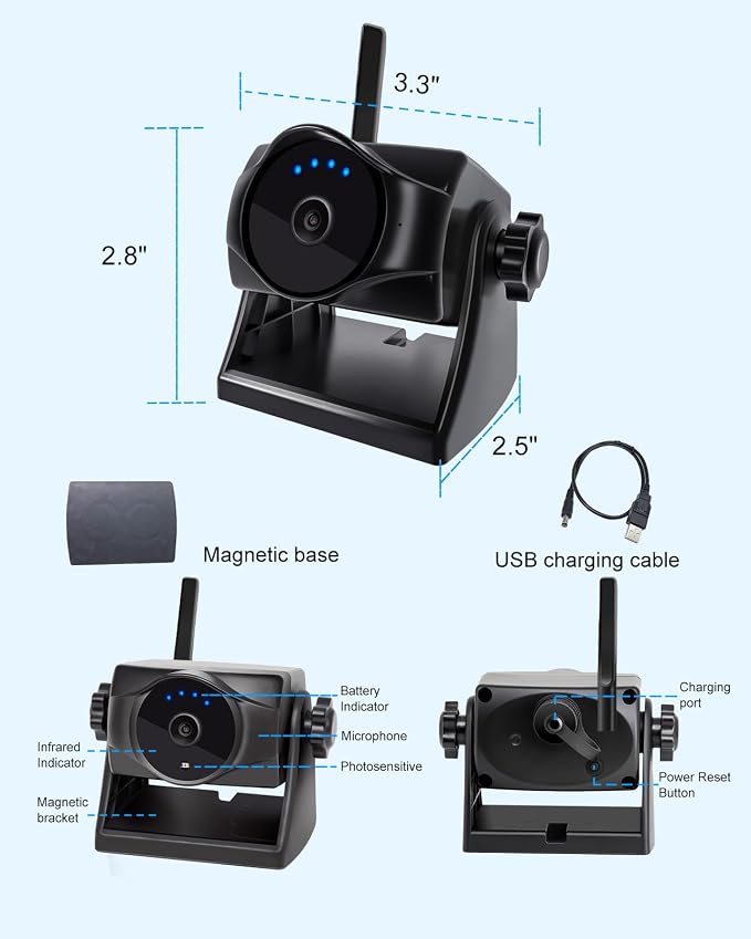 1080P Magnetic Wireless Backup Camera, WiFi Hitch Camera with Long-Lasting Battery,Night Vision,IP69K, Easy Installation for RVs, Trucks, Trailers, Compatible with iPhone,iPad, Android Devices