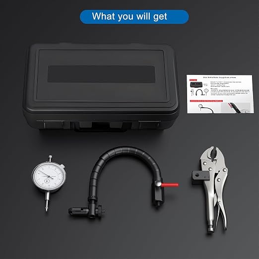 HDLNKAK Premium Disc and Rotor/Ball Joint Gage, with 0.01 mm Dial Indicator and 360 Deg Flexible Stem Holder, Automobile Brake disc Flatness Measurement Tool