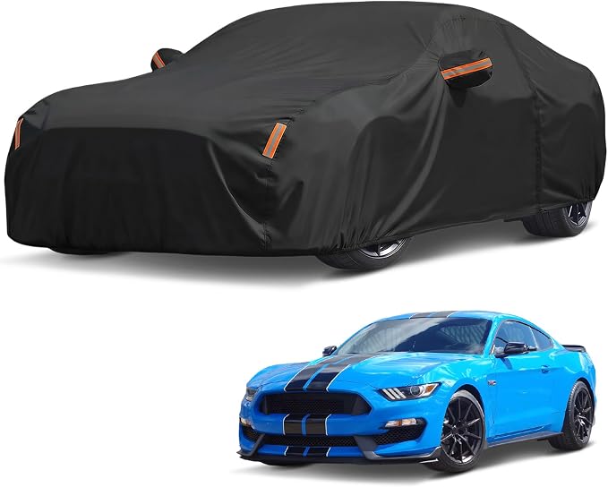 Car Cover Custom Fit for Ford Mustang 1994-2026, Outdoor Waterproof All Weather Heavy Duty Full Exterior GT Cover for Sun Rain Snow UV Dust Protection with Door Zipper