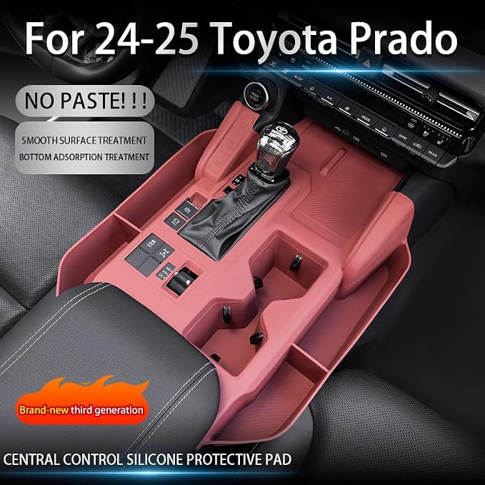 for Toyota Prado 2024-2025 Accessories Center Console Panel Silicone Storage Box Center Console Cover Organizer Storage Protective Pad Tray Wireless Charging (Red)