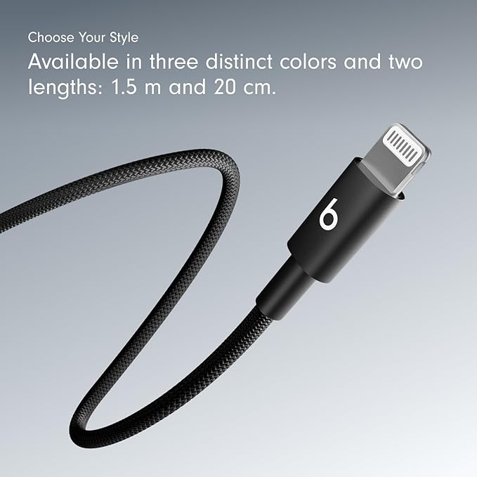 Beats USB-C to Lightning Woven Cable Fast Charging Durable/Tangle-Free Compatible Charger for Apple Devices w Lightning Ports (1.5 m, 5 ft) - Bolt Black