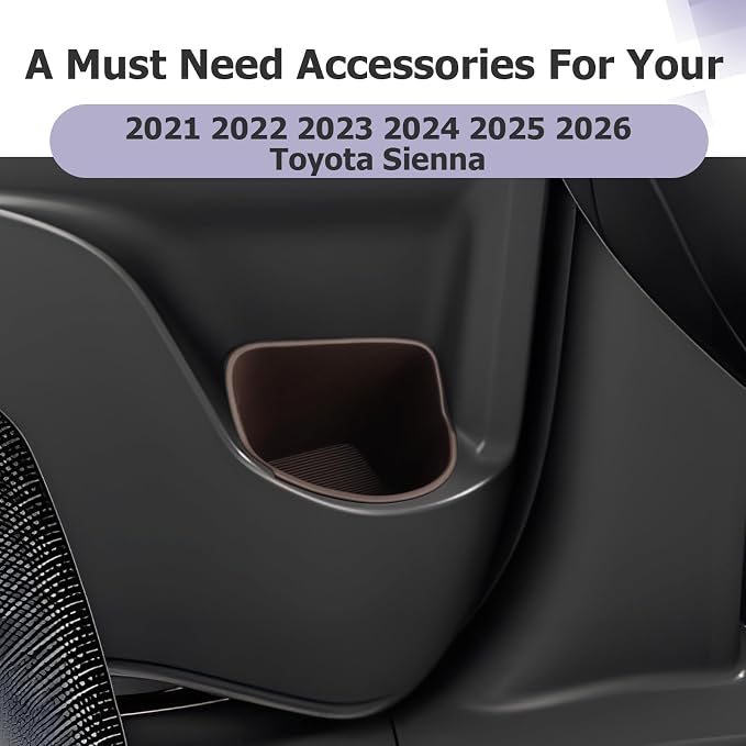 LUWU 2021-2026 Toyota Sienna Center Console Cup Holder Insert, Rear Seat Door Side, Silicone, Brown