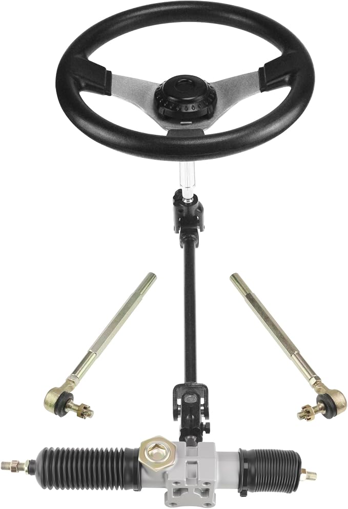 110cc Go Kart Steering Kits 270mm/10.6'' Steering Wheel 360mm/14.2'' Rack Pinion Adjustable Shaft Tie Rod Ends Assembly for DIY Electric 110cc 125cc 150cc Go Kart Golf Buggy UTV Off-road
