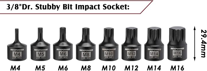 MIXPOWER 3/8" Drive Master Hex Bit Impact Socket Set, Solid One Piece Construction, Chrome Molybdenum Steel, 84 Pieces Set