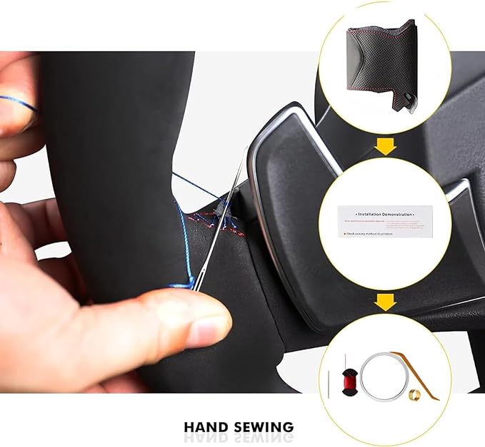 Loncky Carbon Fiber Black Genuine Leather Steering Wheel Cover for Honda Civic 9 Civic 2012 2013 2014 2015 Hand Stitched Custom Fit Car OEM Parts Interior Accessories