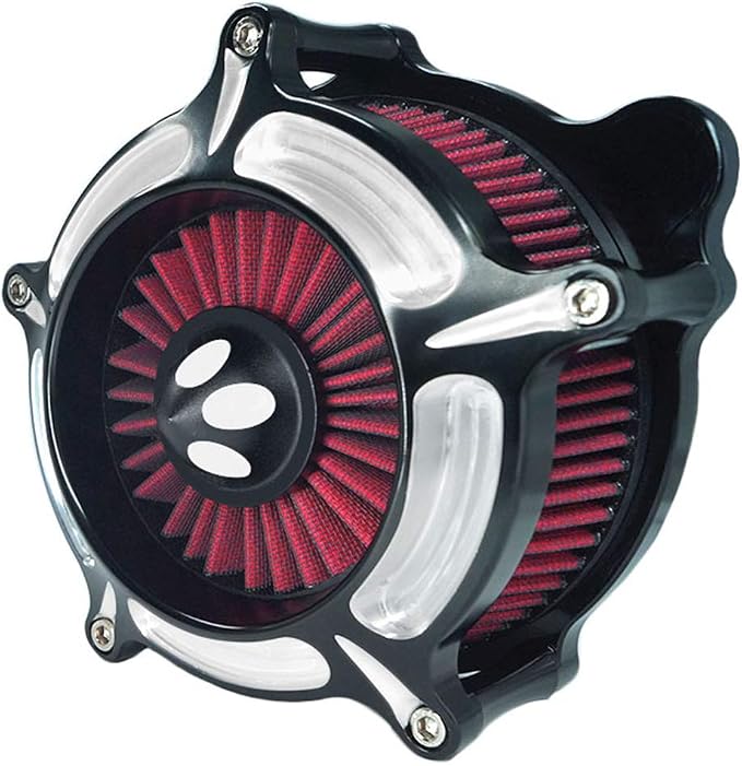 Motorcycle Air Filter Turbine Intake Cleaner Kit Cnc Cut Chrome for Harley Dyna 2000-2017 Softail 2000-2015 Touring 2000-2007 Fitment - B (Red)