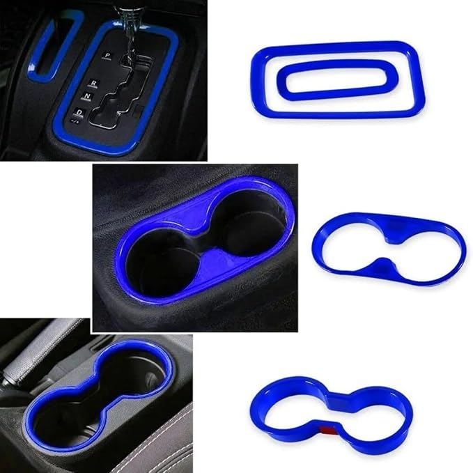 18 PCS Full Set Interior Decoration Trim Kit Steering Wheel Center Console Door Handle Air Conditioning Vent Cup Holder Gear Cover Trim for Jeep for Wrangler JK JKU 2011-2018 4-Door (Red) (Blue)