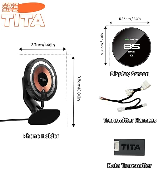 TITA Smart Display for Tesla Model 3 & Model Y with Magnetic Holder, Speed, Battery Level, Blind Spot Warning, Mileage; Zero-Delay Synchronous, OTA Updates, Head up Display for Model 3/Y (2021-2024)