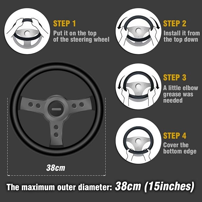 Cow Print Car Steering Wheel Covers, Breathable Microfiber Leather for Women and Men, Universal 15 inch Anti-Slip Steering Wheel Protector, Black Brown
