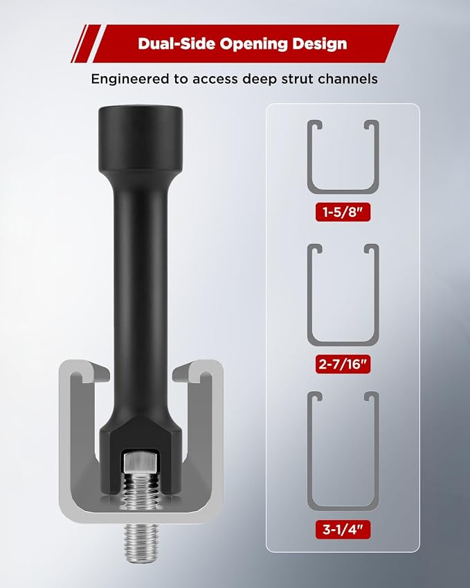 1/2" Drive 3/4" (19mm) Socket of Strut Channel, 12-Point 5-inch Cr-V Deep Impact Socket, Anti-Break and Black Phosphate Finish, Fits 1-5/8″, 2-7/16″ & 3-1/4″ Strut Channels