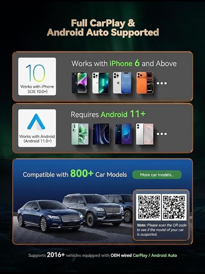 2026 Wireless CarPlay & Android Auto Adapter, Mini 2-in-1 Plug & Play Dongle Converts Wired to Wireless – Auto Reconnect, Low Latency, Works with iOS 10+ & Android 11+ for After 2016 Cars