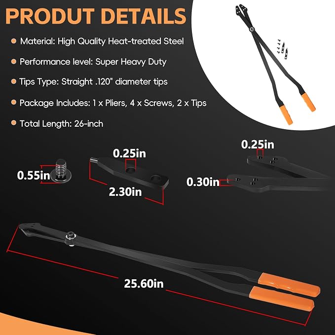 1489-26" Internal Retaining Ring Pliers for GM Transmission Large Snap Ring Pliers Fits 5L40, 5L50, 6L50, 6L80 and 6L90, Heavy-duty Large Snap Ring Removal Plier Tool with Straight Tips