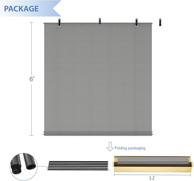 E&K Sunrise 5'W x 9'H Roll Up Shade Outdoor Hollow Out Roller Shade Blind Sun Shade for Patio Porch Backyard Gazebo Deck Pergola (Light Gray)