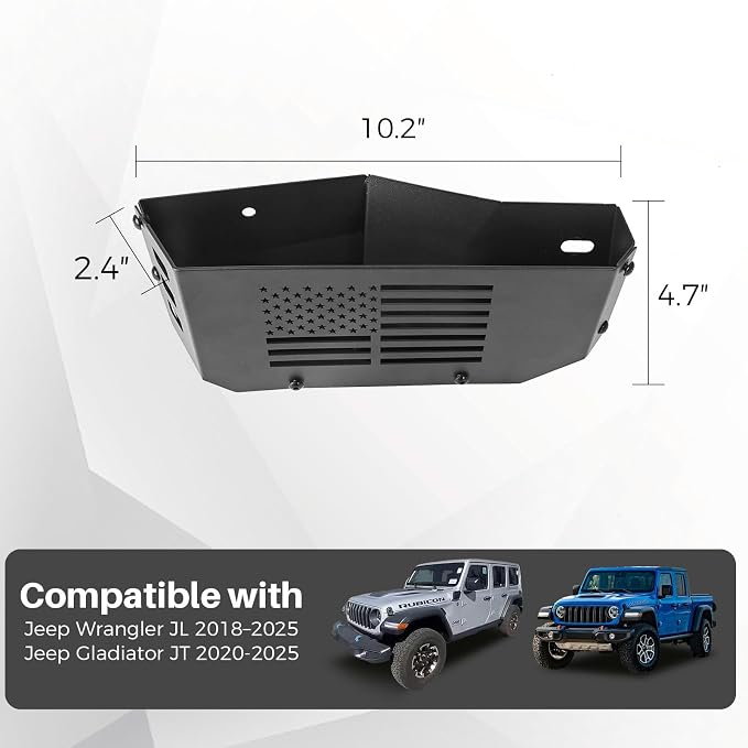Center Console Organizer for Jeep Wrangler JL Gladiator JT, 2-Pack | Side Stainless Steel Car Storage Box with American Flag, Car Armrest Storage Box for Phone Keys Cards
