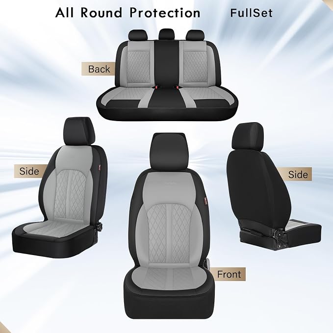 Coverado Universal Leather Seat Covers Full Set for 5 Seats – Waterproof, Durable All-Weather Protector for SUV, Pickup Truck, Sedan (Black&Gray)