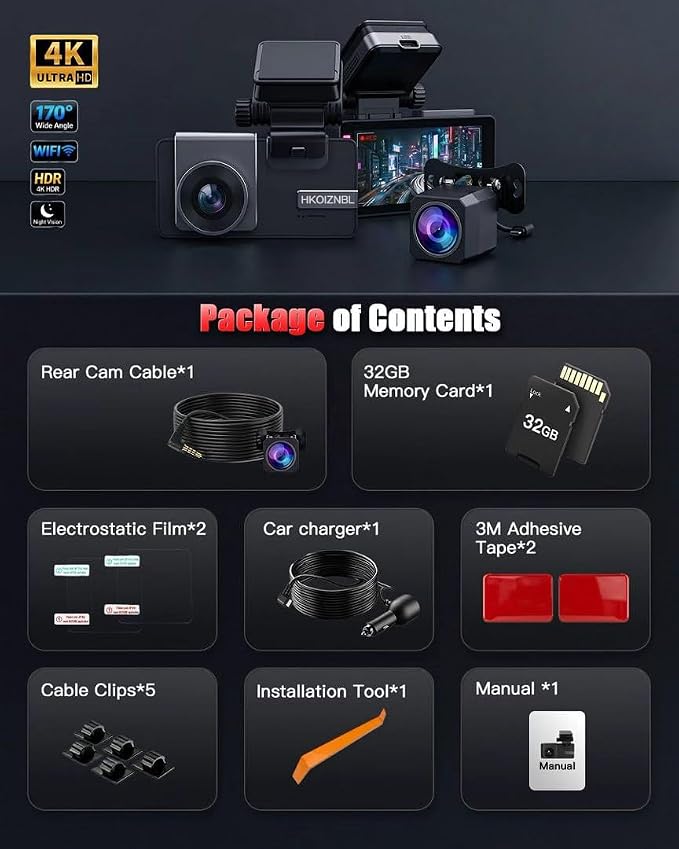 ๐๐+๐.๐๐ Dash Cam Front and Rear, Free Card Included, 5.8GHz WiFi-25MB/s Fast Download, Dash Camera for Cars with WDR,F1.4 Large Aperture Super Night Vision,3.69-inch IPS LCD, 24H Parking Mode