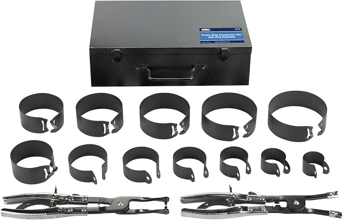 OTC 4840 Piston Ring Compressor Set with Ring Expander Pliers - Includes 12 Compression Sleeves Covering 1-3/8" Thru 4 3/8" Diameter Piston Applications