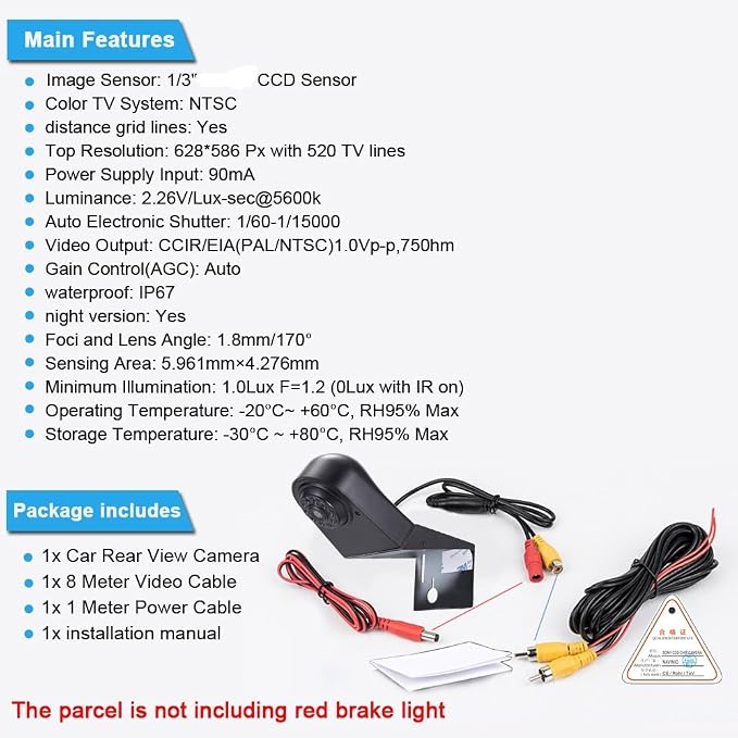 High Mount Rear Light Lamp Reverse Parking Car Rear View Camera+7 inch LCD Monitor Replacement for Ford Transit Connect 2014-2017 Transporter Business MPV SUV Bus