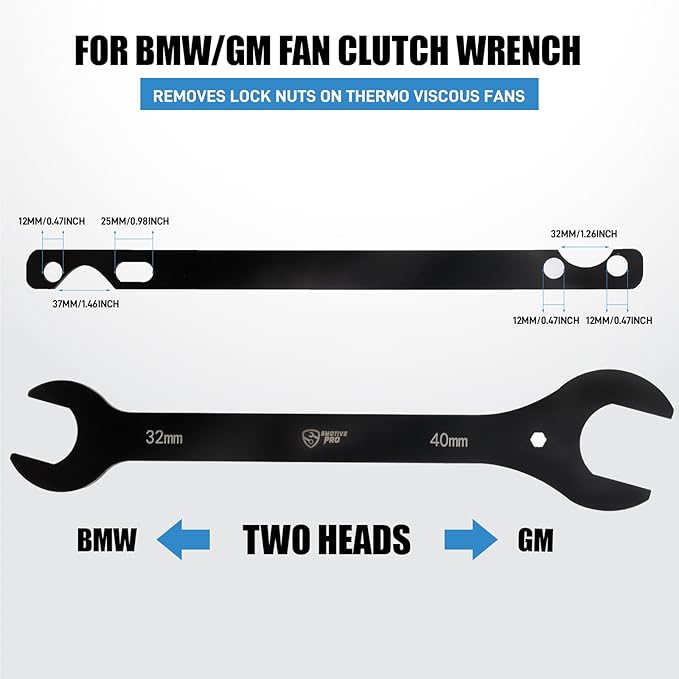 SMOTIVEPRO 4-Piece Fan Clutch Removal Tool Kit, 32mm 36mm 40mm 57mm Fan Clutch Wrench and 15" Water Pump Pulley Holder Removal Tool for BMW, Ford, GM, Dodge,Jeep