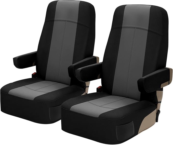 Truck Seat Cover Compatible with Motorhome Captain Chairs, Driver and Passenger Leather and Neoprene Fabric Seat Covers