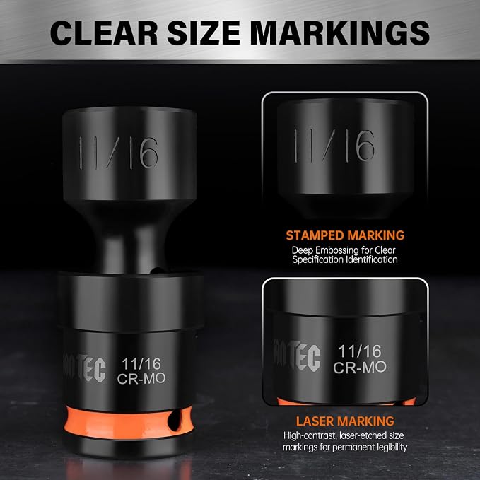 7-Piece 3/8" Drive Shallow Impact Universal Joint Swivel Socket Set, SAE(3/8”-3/4”), Flexible Wobble, CR-MO Steel, with Heavy-Duty Storage Case