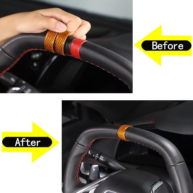 Daeiclru Real Carbon Fiber Steering Wheel Circle Cover Sticker Compatible with Chevrolet Corvette C8 Stingray 2020-2025, Steering Wheel Top Center Guide Decorative Accessories (Yellow)