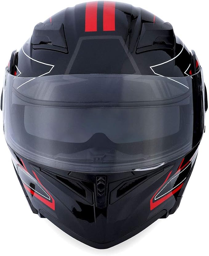 1Storm Motorcycle Modular Full Face Helmet Flip up Dual Visor Sun Shield: HB89 Arrow Red