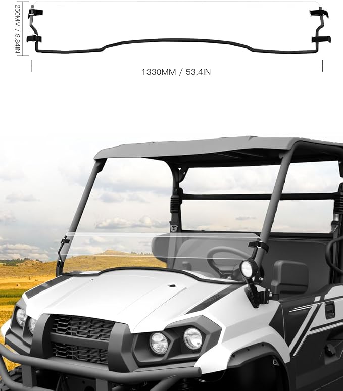 Front Half Windshield for Kawasaki Mule Pro-MX, UTV Clear Front Half Windscreen PC Scratch Resistant Windshield for Kawasaki Mule Pro MX 2019-2026 Accessories