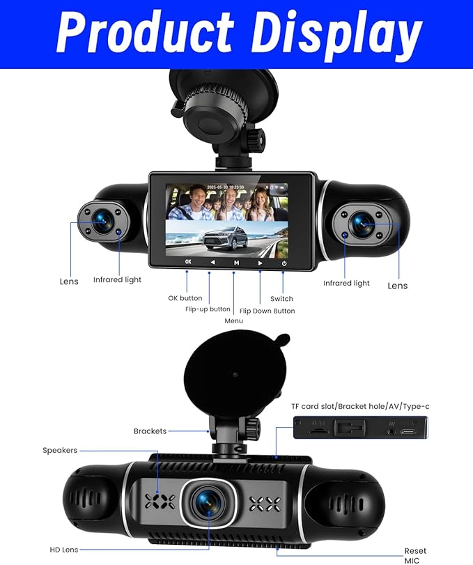NHOPEEW 5 Channel Dash Cam 360°View with WiFi & APP Control, 5x1080P Front and Rear Inside Left Right, Five Cameras with 64GB Card, G-Sensor, 24 Hours Parking Mode, Loop Recording, Night Vision
