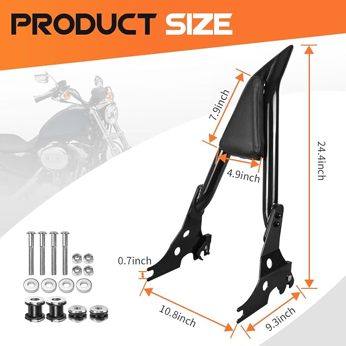 AUFER Motorcycle Detachable Rear Passenger Backrest Sissy bar With Rotary Docking Latches Clips Compatible With For 2004-2023 Sportster XL 883 Super Low Forty Eight Seventy Two Iron XL 1200