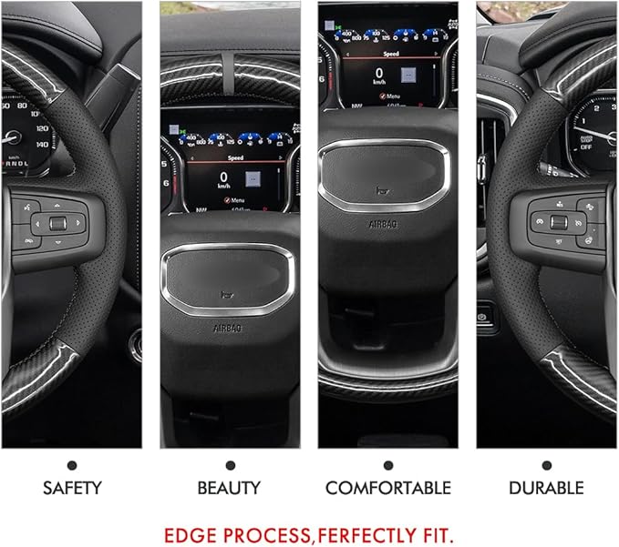 MEWANT Hand Stitch Car Steering Wheel Protector Wrap Cover for GMC Sierra 1500 2019-2023, 2500 2020-2024, 3500 2020-2024, Sierra Limited 2022, Yukon (XL) 2021-2023 Accessories