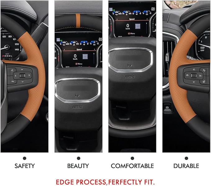 MEWANT Hand Stitch Car Steering Wheel Protector Wrap Cover for GMC Sierra 1500 2019-2023 / Sierra 1500 Limited 2022 / Sierra 2500 2020-2024 / Sierra 3500 2020-2024 / Yukon (XL) 2021-2023 Accessories