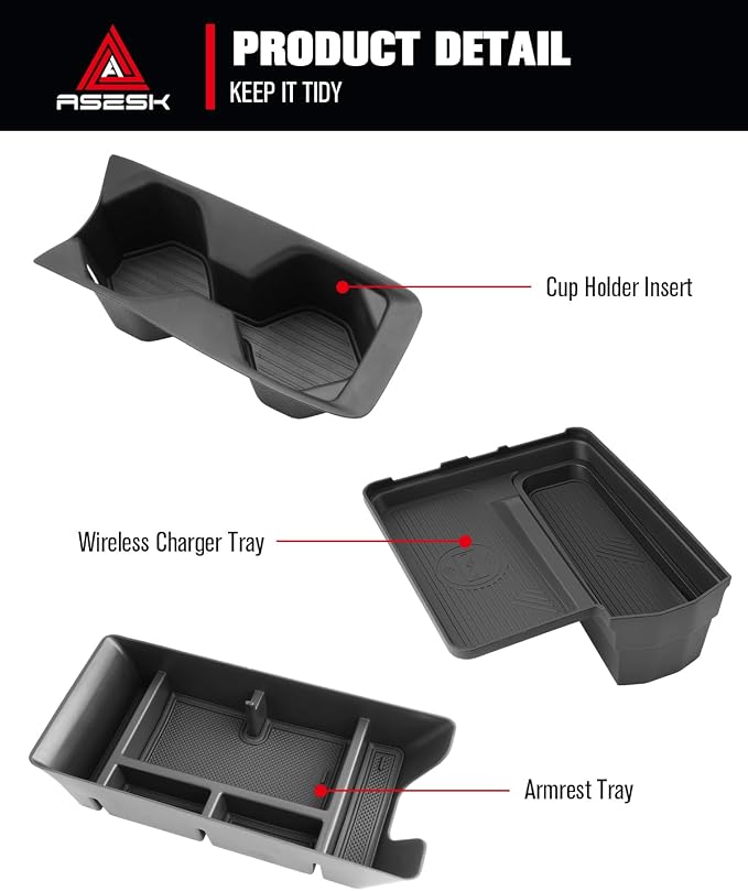 for 4PCS Center Console Armrest Organizer&Wireless Charger Mat&Console Tray&Water Cup Holder Insert ABS Materials Compatible with 2025-2026 Toyota Camry