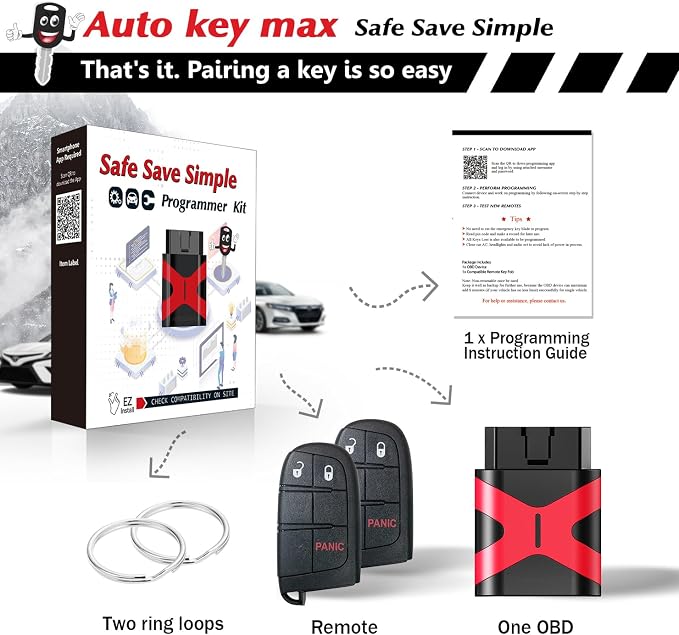 2 Programmable Key fob Scanner Tool, Easy DIY Programmer Kit Replacement for Smart Keyless Entry Remote Dodge Dart Charger Challenger M3N-40821302 (2 Remotes only 5 Button)