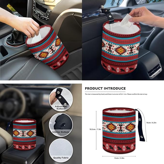 Wolf Tribal Aztec Car Seat Covers Set of 15 with Universal Steering Wheel Cover, Rearview Mirror Cover, Car Trash Can, Seatbelt Pads, Cup Holder Coasters, Keychains