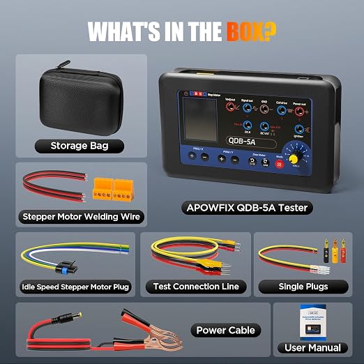 QDB-5A Ignition Coil Tester Tool Kit, Adjustable PWM Signal Generator | with Carrying Case, 7 Working Modes, 7 Languages, 2.4-Inch Color Display, for Valves/Fuel Injectors/Ignition Coils/Motors