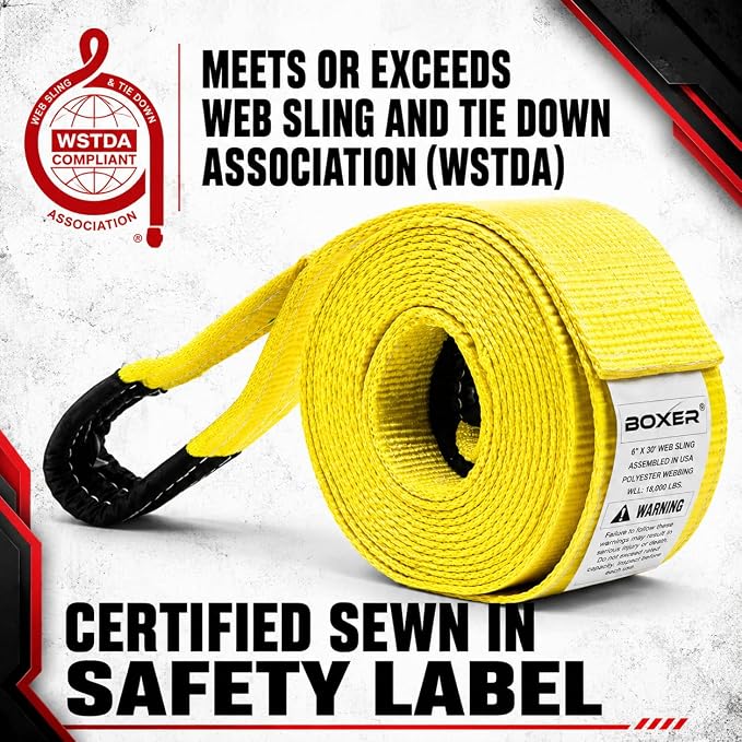 BoxerTool BXT Recovery Tow Straps 4" X 20' - Heavy Duty Reinforced Loops Emergency Off Road Towing Rope and Winch Extension - Box Truck - Commercial Vehicle - Off Road