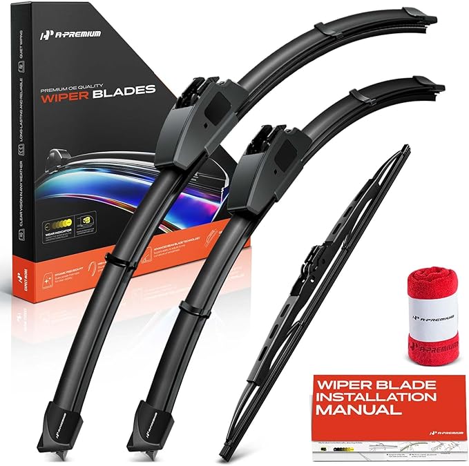 A-Premium 24"+18"+12" Windshield Wiper Blades Compatible with Chevrolet Equinox 2018-2024 & GMC Terrain 2018-2021 - Front Rear Wipers Blade Set for Hook Arm, with Wear Indicator & Towel (Pack of 3)